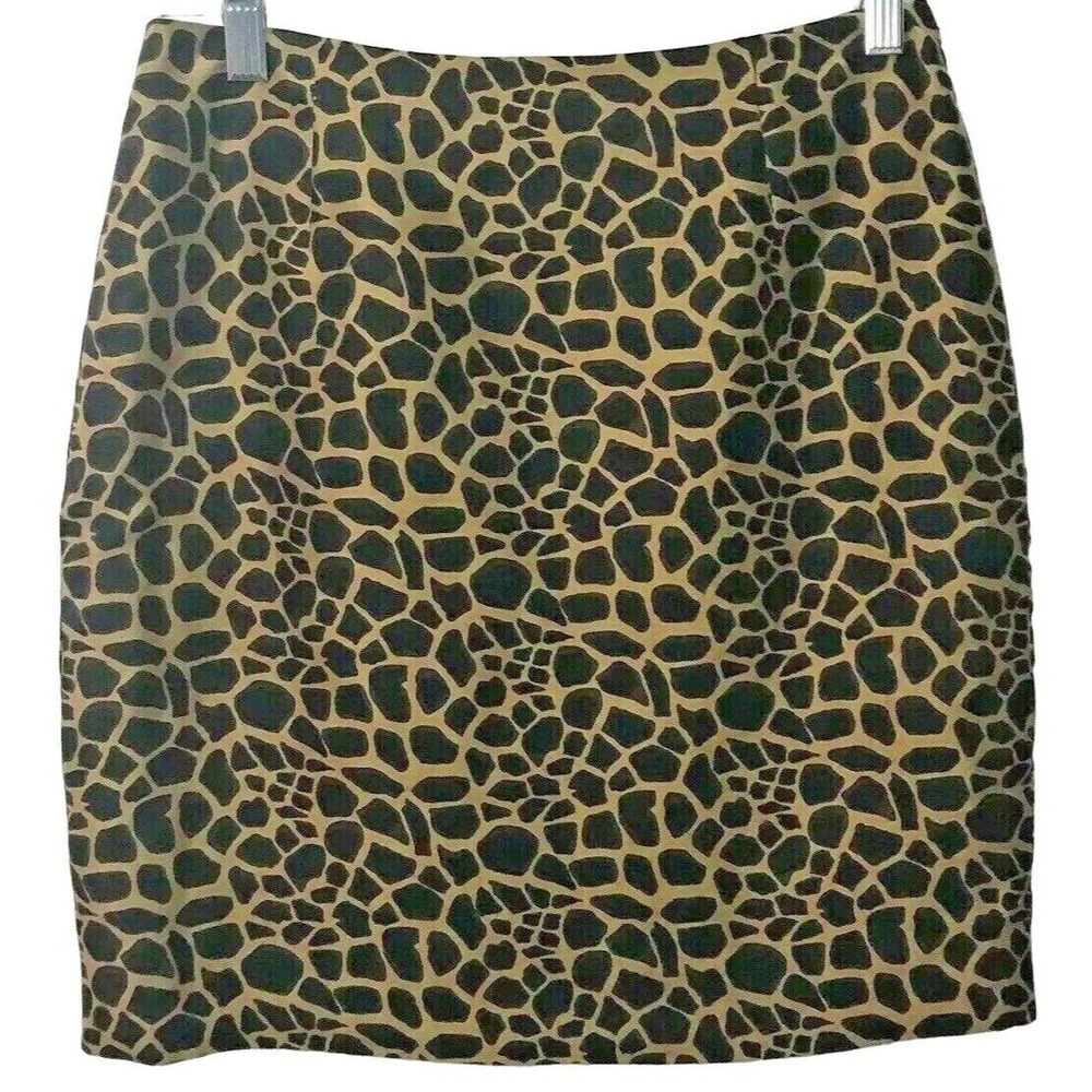 Ann Taylor Animal Print‎ Skirt Womens 4 Brown Black 100% Silk Back Zip Lined